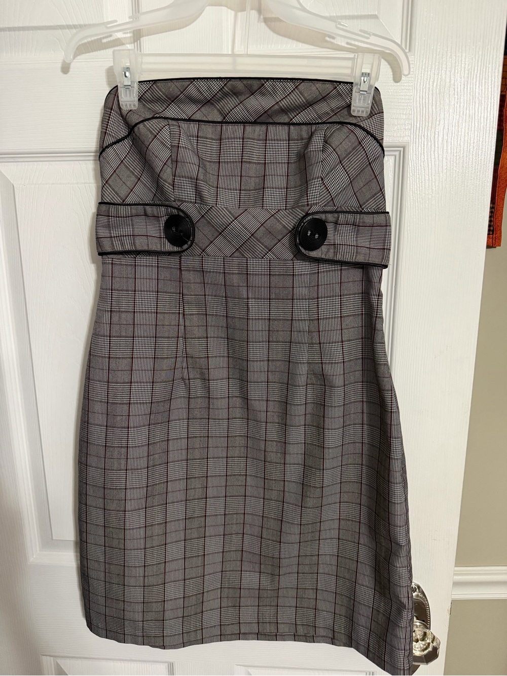 Takara Gray Plaid Mini Dress with Buttoned Waistband, size 9